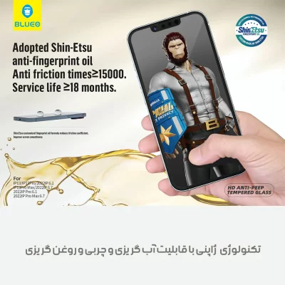 گلس آیفون 17 و آیفون 17 پرو و 16 پرو پرایوسی با کیت نصب اتوماتیک بلوئو Privacy Anti-Peep iPhone 17/17 Pro/16 Pro