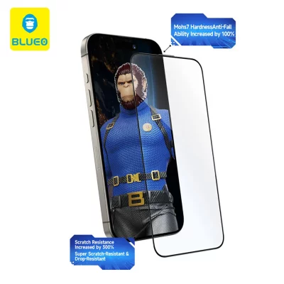 گلس آیفون 16 پرو کریستالی با کیت نصب اتوماتیک بلوئو iPhone 16 Pro
