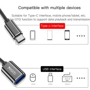 تبدیل اوتی‌جی USB به تایپ‌سی یسیدو مدل GS01 با کابل 10 سانتی