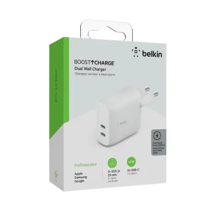 شارژر 2 پورت 40 وات بلکین مدل Belkin BoostCharge Dual USB-C PD Wall Charger 40W