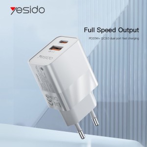 شارژر 2 پورت 20 وات یسیدو مدل Yesido Quick Charger 20W PPS 2-Port YC32