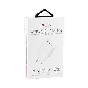 شارژر 2 پورت 20 وات یسیدو مدل Yesido Quick Charger 20W PPS 2-Port YC32