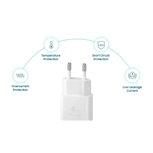 شارژر 15 وات اصلی سامسونگ Samsung 15W PD USB-C Adapter EP-T1510 با کابل تایپ‌سی (اورجینال)