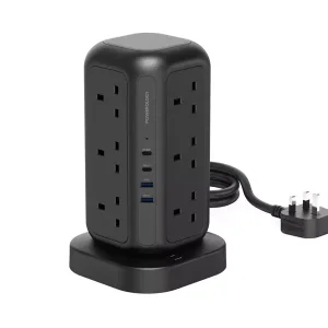 چند راهی 12 سوکت، 2 یواس بی، 2 تایپ سی و 1 شارژر بی سیم پاورولوژی Powerology 12 Socket Multi-Port Tower Hub PWCUQC013