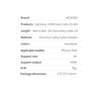 کابل تبدیل لایتنینگ به HDMI مک دودو مدل CA-6400 طول 2 متر