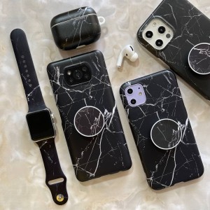 کاور ماربل  با پاپ سوکت مدل Black Marble مناسب آیفون 12 پرومکس اپل (iPhone 12 Pro Max)