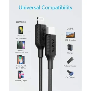 کابل تایپ‌سی به لایتنینگ انکر مدل Anker PowerLine III A8832 طول 0.9 متر