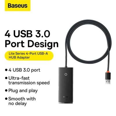 هاب 4 پورت یو‌اس‌بی بیسوس مدل Lite Series 4-Port USB-A Hub WKQX030101 طول 1 متر