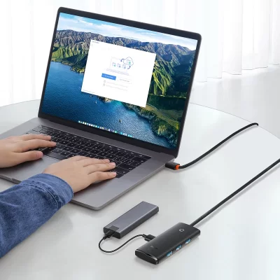 هاب 4 پورت یو‌اس‌بی بیسوس مدل Lite Series 4-Port USB-A Hub WKQX030101 طول 1 متر