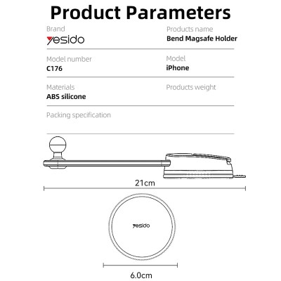 پایه مگ سیف شیشه و داشبوردی خودرو یسیدو مدل Yesido MagSafe Magnet C176