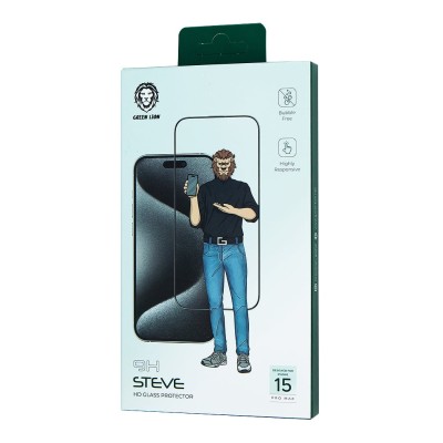 گلس محافظ صفحه شفاف آیفون 15 پرو مکس گرین Green iPhone 15 Pro Max 9H Steve Clear HD Full Glass