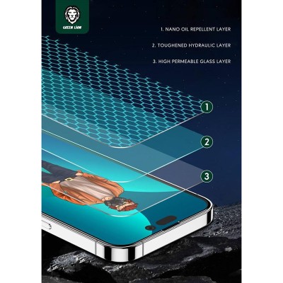 گلس محافظ صفحه شفاف آیفون 14 پرو گرین Green iPhone 14 Pro 3D Desert Clear Round Edge Glass