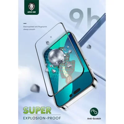 گلس محافظ صفحه شفاف آیفون 14 پرو مکس گرین Green iPhone 14 Pro Max Curved Pro Clear Edge Full Glass