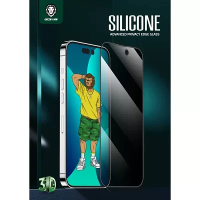 گلس محافظ صفحه پرایوسی آیفون 14 پرو گرین Green iPhone 14 Pro Silicone Plus Privacy Full Glass