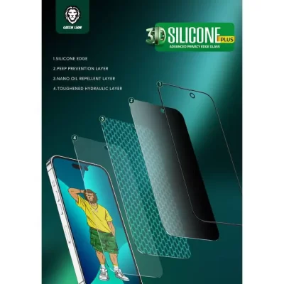 گلس محافظ صفحه پرایوسی آیفون 14 پرو گرین Green iPhone 14 Pro Silicone Plus Privacy Full Glass