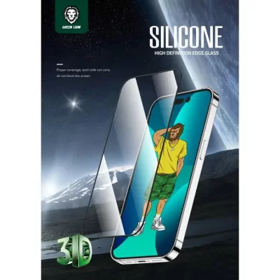 گلس محافظ صفحه شفاف آیفون 14 پرو گرین Green iPhone 14 Pro Silicone Plus Clear HD Full Glass