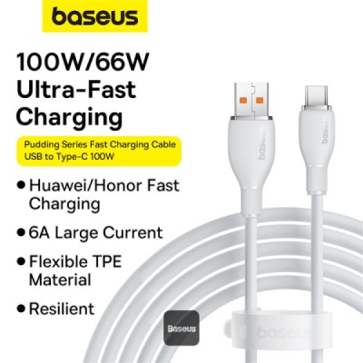 کابل یو اس بی به تایپ‌ سی 100 وات 6 آمپر سوپر فست شارژ باسئوس Baseus Pudding Series 100W 6A USB-A To USB-C طول 1.2 متر