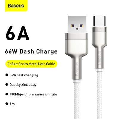 کابل یو اس بی به تایپ‌ سی 66 وات 6 آمپر فست شارژ باسئوس Baseus Cafule Series 66W 6A USB-A To USB-C طول 1 متر