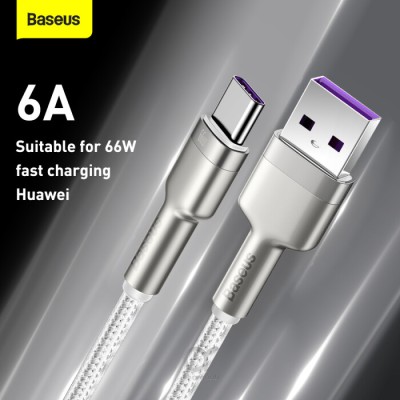 کابل یو اس بی به تایپ‌ سی 66 وات 6 آمپر فست شارژ باسئوس Baseus Cafule Series 66W 6A USB-A To USB-C طول 1 متر