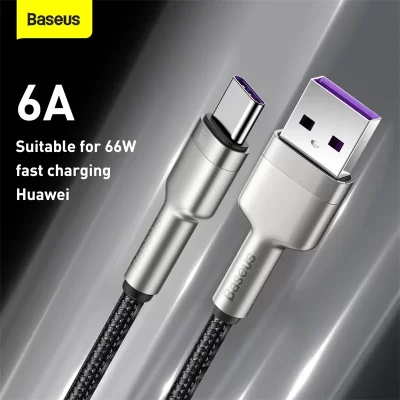 کابل یو اس بی به تایپ‌ سی 66 وات 6 آمپر فست شارژ باسئوس Baseus Cafule Series 66W 6A USB-A To USB-C طول 1 متر