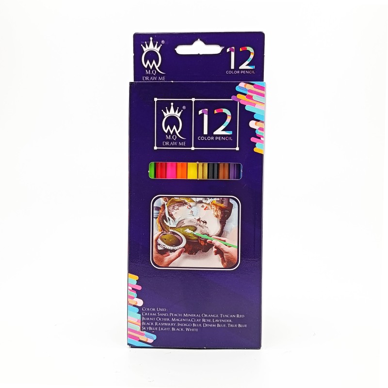 مداد رنگی جعبه مقوایی 12 رنگ برند ام کیو