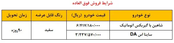 طرح فروش شاهین اتوماتیک و ساینا