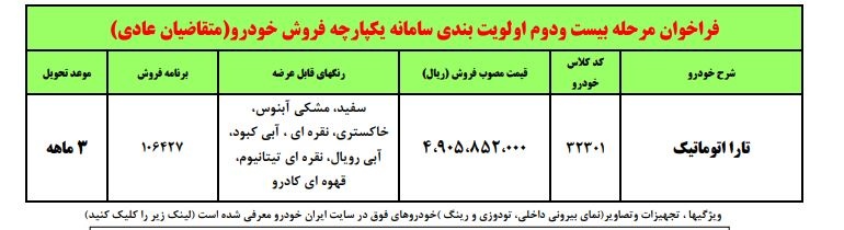 شرایط فروش فوق العاده ایران خودرو ویژه تارا اتوماتیک