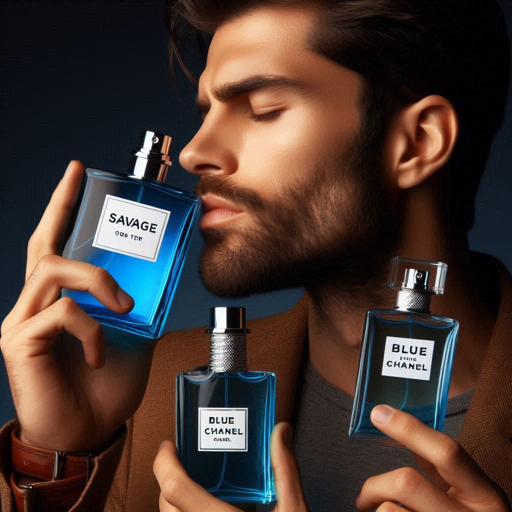 Men smelling perfume