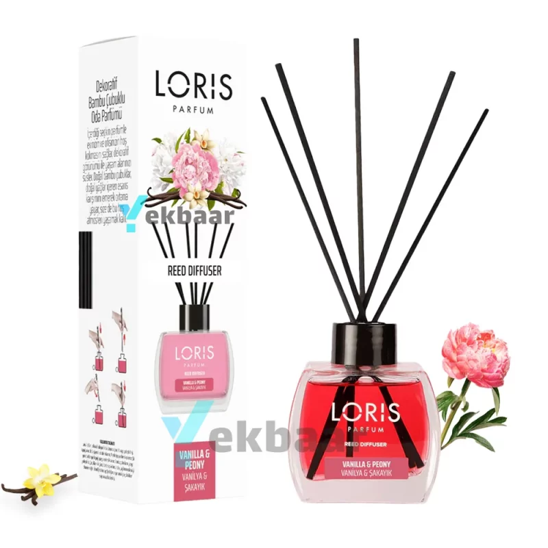 خوشبو کننده هوا لوریس LORIS مدل وانیل و گل صدتومانی پئونی پیونی Vanilla & Peony حجم 120ml