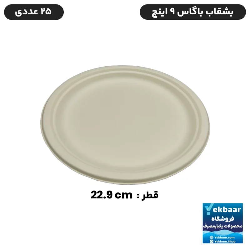 بشقاب میوه خوری یکبار مصرف باگاس سایز 9 اینچ 25 عددی