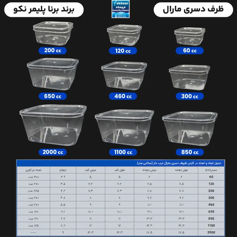 ظرف دسری یکبارمصرف درب‌دار مدل مارال - برند برنا پلیمر نکو