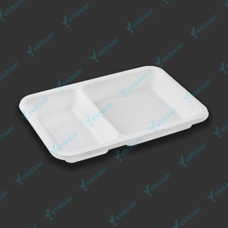 ظرف غذا گیاهی - یکبار مصرف - مدل مستطیل دو خانه - ارزان ترین قیمت و ارسال سریع