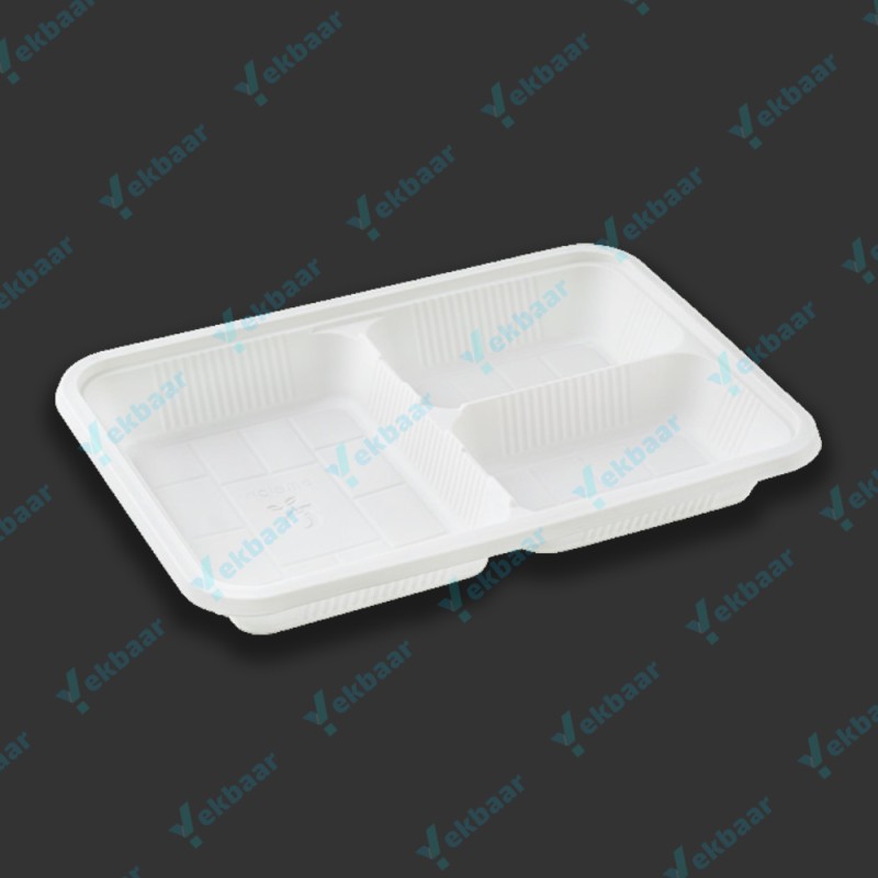 ظرف غذا گیاهی - یکبار مصرف - مدل مستطیل سه خانه - ارزان ترین قیمت و ارسال سریع