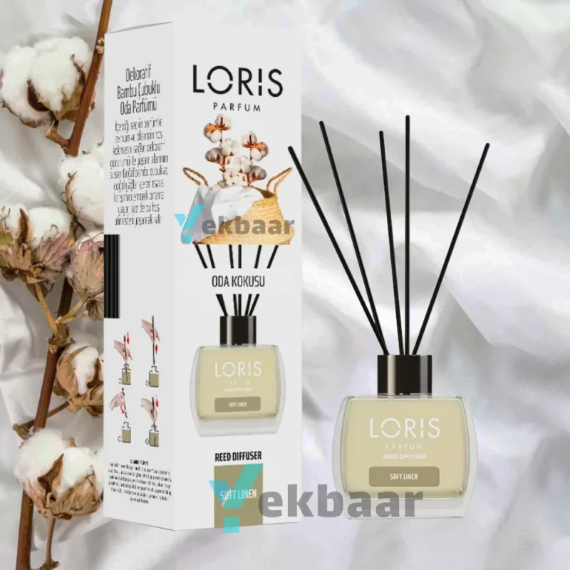 خوشبو کننده هوا لوریس LORIS رایحه سافت لنین Soft Linen پارچه کتان پنبه حجم 120ml