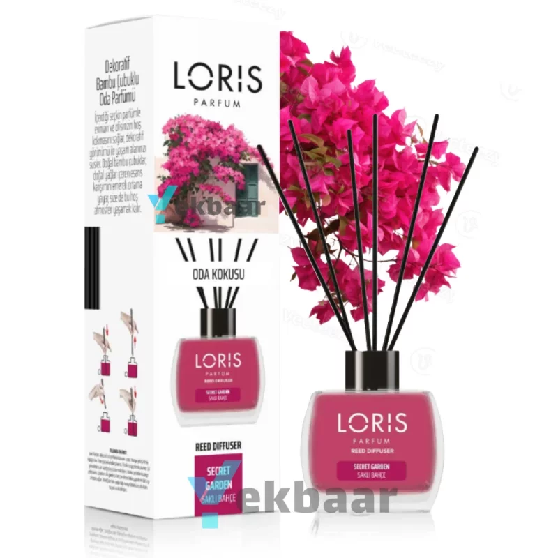 خوشبو کننده هوا لوریس LORIS رایحه گل کاغذی سکرت گاردن Secret Garden باغ اسرار آمیز حجم 120ml