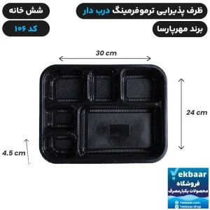 خرید و قیمت  ظرف یکبار مصرف درب دار شش خانه ترموفرمینگ کد 106 - برند مهرپارسا