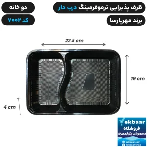 خرید و قیمت ظرف یکبار مصرف درب دار دو خانه ترموفرمینگ کد 7002 - برند مهرپارسا
