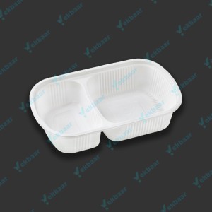 ظرف غذا دو خانه بیضی گیاهی آملون - بسته 25 عدد