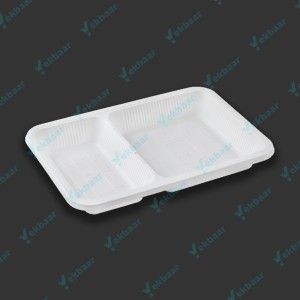 ظرف غذا گیاهی - یکبار مصرف - مدل مستطیل دو خانه - ارزان ترین قیمت و ارسال سریع