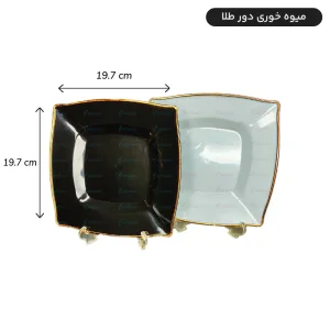 بشقاب میوه خوری یکبار مصرف سفید و مشکی دور طلایی لوکس 6 عددی