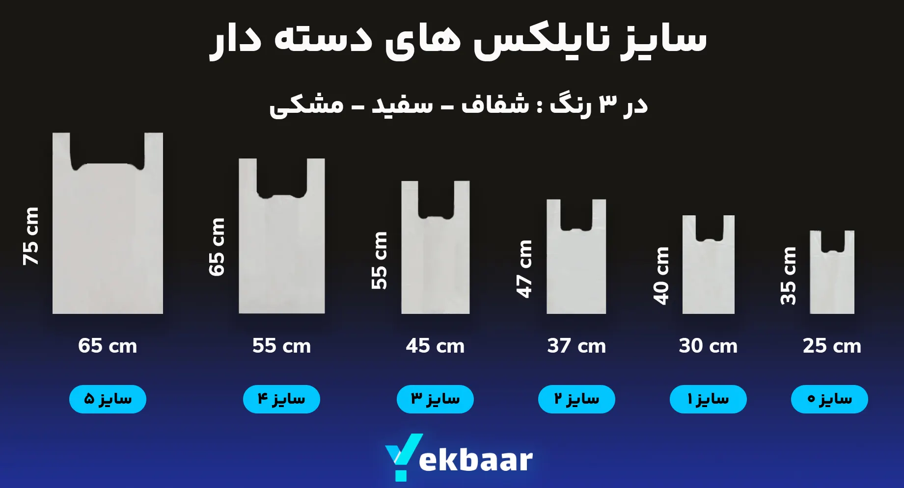 راهنمای سایز کیسه نایلکس های دسته دار