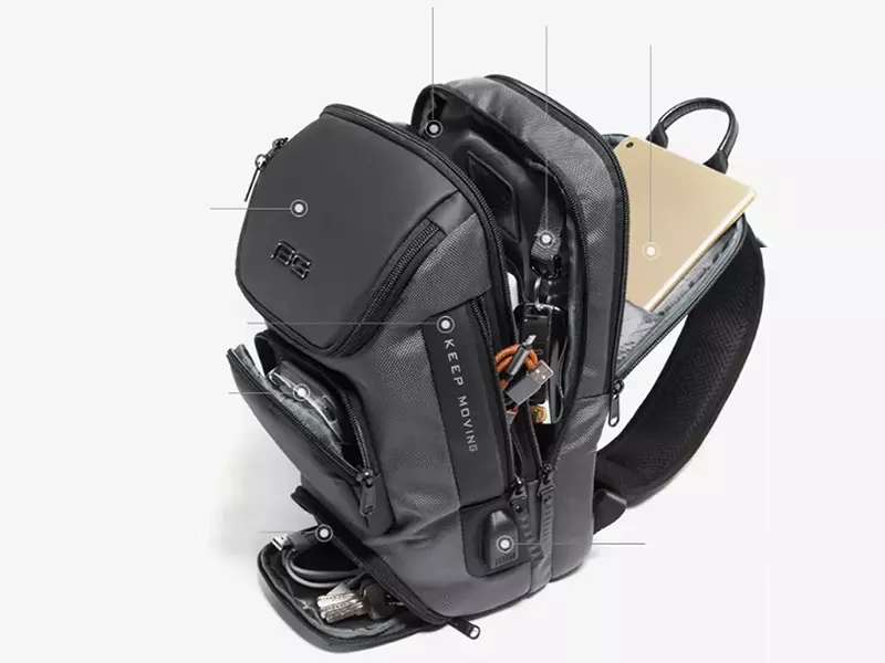 کوله پشتی تک بند یو اس بی دار 8 لیتری بنج BANGE BG-7086 Men Chest Bag Single Shoulder Bag