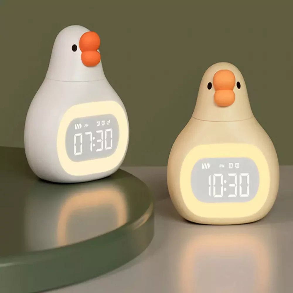 چراغ خواب فانتزی سیلیکونی و ساعت زنگ‌دار دیجیتالی رومیزی شارژی Bedside Clock Night Light Ornament Alarm Multifunctional C18