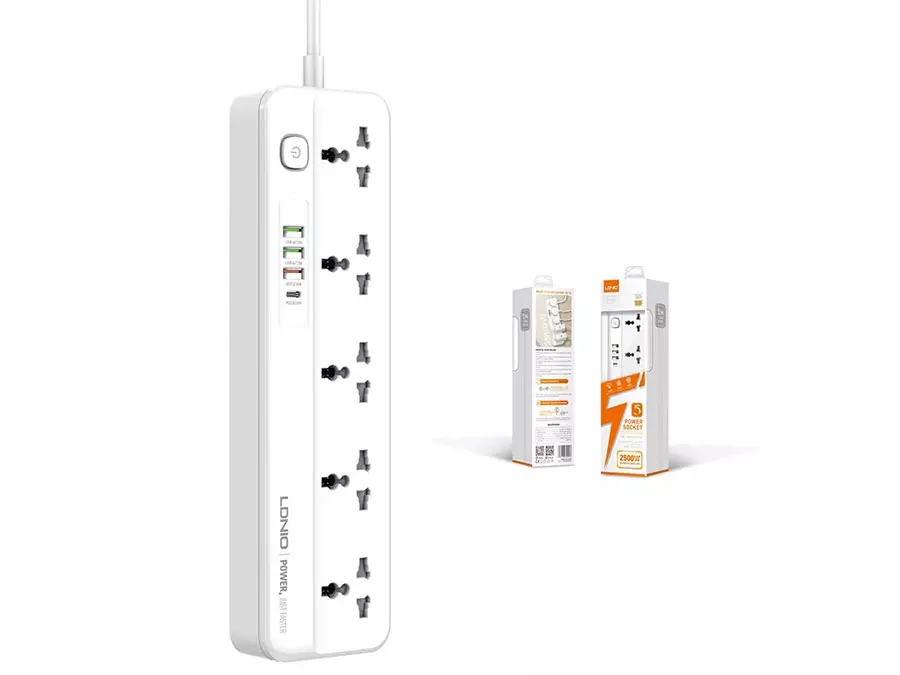 چند راهی برق ۵ سوکت، 3 یو اس بی و 1 تایپ سی الدنیو LDNIO SC5415 Power Strip With USB Port