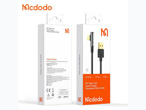 MCDODO CA-3381 1.8m 90 Degree USB-A to Type-C 6A Super Charge Transparent Data Cable - Black