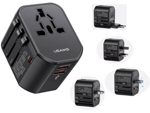شارژر مسافرتی دو یواسبی، یک تایپسی و یک سوکت برق 20 وات یوسامز USAMS US-CC179 T59 20W USB+Type-C Universal Travel Charger 20W