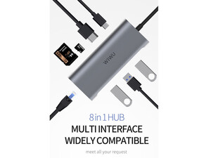 آداپتور تایپ سی 7 پورت مک بوک فلزی ویوو WiWU Alpha 831HRT Type-C Hub 8-in-1 Multiport Macbook Adapter