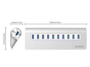 هاب یو اس بی 10 پورت اوریکو Orico M3H10 10 Port USB 3.0 Hub دارای ابعاد مناسب