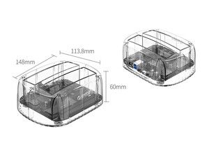 داک هارددیسک اینترنال اوریکو ORICO 6239U3-C 3.5/2.5inch 2 Bay Transparent USB3.0 Hard Drive