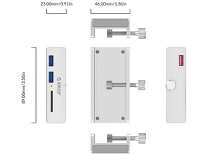 هاب یو اس بی 2 پورت همراه با کارتخوان اوریکو Orico MH2AC-U3 Clip-type USB3.0 HUB دارای ابعاد مناسب